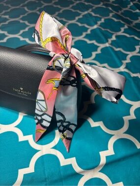 New Silk-Feel Pink and Gray Nautical Print Twilly Scarf Purse Bag 1.5” x 40”